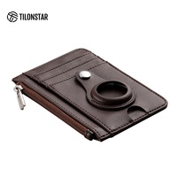 Portefeuille de carte en cuir Rfid de poche avant mince et minimaliste avec support de boîtier intégré pour AirTag