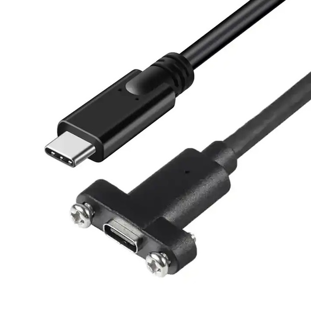 Panel Mount Type-C Female with Locking Screw to Type-C Male Cable USB 3.2 Industrial Front Panel Mount Extension Cable 1M
