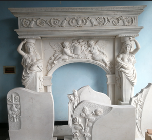 Cheminée en marbre personnalisée, moderne, sculptée à la main, de luxe, en marbre blanc du Hunan, avec manteau de cheminée en marbre - Product Image 5