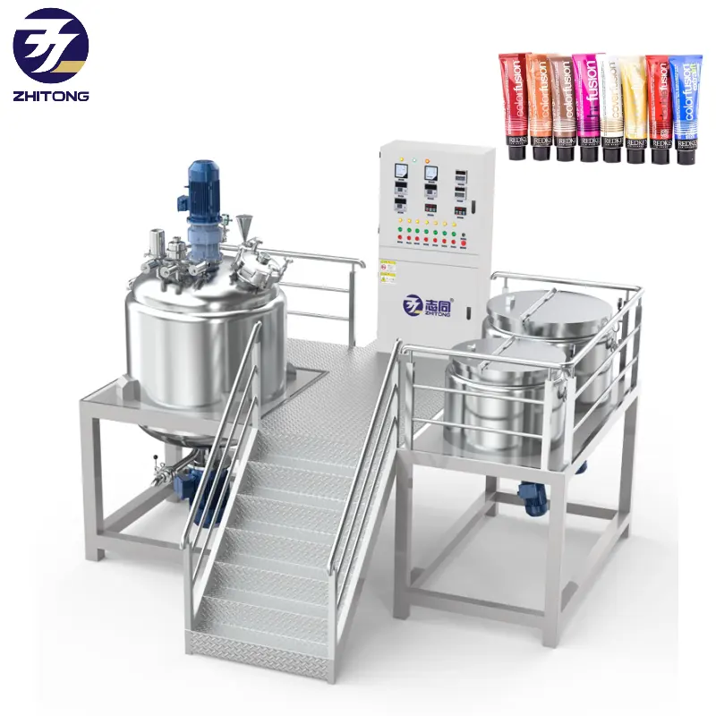 500L 1000L Knopfs teuerung Haarfarbe Creme Herstellung Maschine Gel Paste Vakuum Homogen isator Mischer Maschine Haar färbemittel Produktions linie