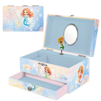 Boîte à bijoux musicale rectangulaire en bois Jakos Mermaid Factory avec poupée sirène pour petite fille, décoration d'intérieur, cadeau de festival, rangement