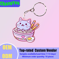 Porte-clés personnalisé en acrylique transparent avec impression UV, motif chat de dessin animé, durable et étanche