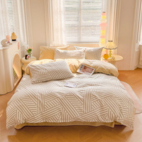 Parure de lit 4 pièces 100 % coton tissé, rayures réversibles, housse de couette, drap et taies d'oreiller, respirante, durable, pour dortoir et maison, vente en gros