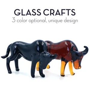 핫 세일 조각 된 예술 선물 장식 삽화 타격 유리 암소 입상 공예 동물