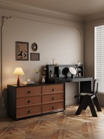 Coiffeuse de style vintage avec tiroirs intégrés, bureau, miroir amovible, style rétro minimaliste, rangement d'angle en bois massif