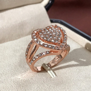 Anello Romantico in Lega Oro Rosa con Cuore Geometrico, Design Scintillante, Gioiello da Donna per Proposta di Matrimonio, Regalo di Moda - Product Image 3
