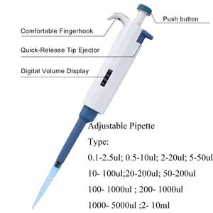 Pipette lab mikro dapat diatur laboratorium, pipettor mikropipette saluran tunggal