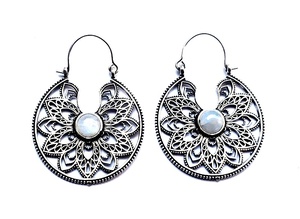 Style bohème argent pierre cerceau boucle d'oreille pierre de lune Design Tribal fête de mariage fiançailles cadeau laiton matériel plaqué argent - Product Image 2