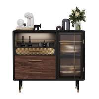 Buffet en bois massif de chêne de style américain, antique, haut de gamme, pour entrée, salon, multi-usages, avec vitrine à vin et à thé