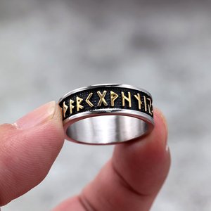 yunnique Nordic Vintage Stainless Steel Men's <b>Ring</b> With Viking Runes Letter Pattern Hip Hop Style Gift Jewelry - Product Image 4