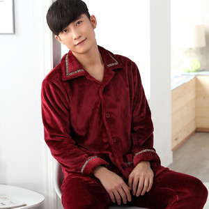 Pijamas de franela coral para <span class=keywords><strong>hombre</strong></span>, ropa para el hogar de manga larga extra gruesa de cachemira para Otoño e Invierno - Product Image 6