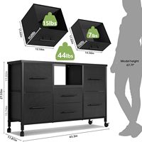Commode commode à 6 tiroirs avec cadre en tissu et métal 4 roulettes 43.3 ''de long meuble TV unité de rangement