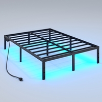 Lit en fer forgé moderne à structure intégrée avec LED, assemblage rapide en 20 min, double, sans sommier requis – Offre Spéciale