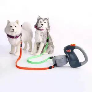 Pet dog double ended leash eco friendly durable pet outdoor walking safe automatic retractable dog leash wholesale