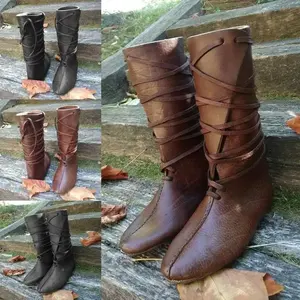 Botas de Caballero Medievales Estilo Steampunk Gótico para <span class=keywords><strong>Hombre</strong></span>, Botas Vikingas de Cuero PU para Guerrero, Botas de Cosplay para Mujer, Zapatos para Fiesta de <span class=keywords><strong>Carnaval</strong></span> - Product Image 2