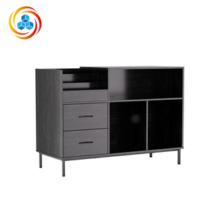 Eco-Friendly Contemporary Steel <b>Record</b> Player Stand Flip-Top Vinyl <b>Storage</b> Cabinet 2-Outlet Power Strip Drawers Dustproof - Product Image 3