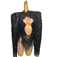 Mini robe de soirée sexy en dentelle avec pompon et strass, manteaux de 2 pièces, tenue de spectacle, de scène et de festival, costume de club pour femmes