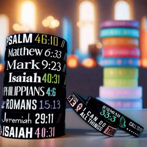 Bracelet en silicone élastique chrétien, adapté aux hommes et aux femmes, bracelet en silicone avec inscription biblique, personnalisable - Product Image 2
