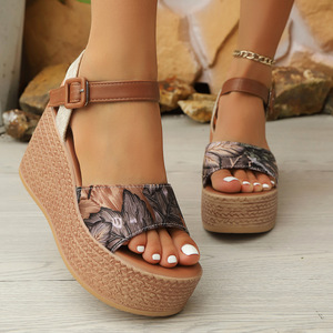 Women New Printed Roman Sandals Summer Thick Sole Platform Color Block Open Toe Sandals Wholesale - Product Image 1