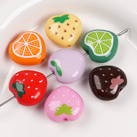 Hot Koop 19x20mm Effen Kleur Cartoon Fruit Acryl Hart Kralen DIY Telefoon Ketting Armband Ketting Oorbel Sieraden Maken RT0727