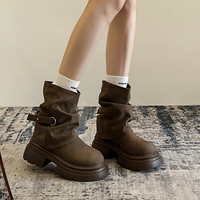 Bottines à plateforme pour femmes, style décontracté, semelle épaisse, bout rond, en cuir, fermeture éclair arrière, pliables, bottes tendance, 3 couleurs