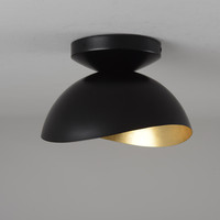 Plafonnier moderne noir mat avec feuille d'or appliquée à la main, lampe dôme industrielle pour chambre et couloir