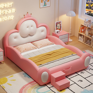 Giường trẻ em công chúa màu hồng với lưu trữ Giường da bọc hiện đại cho trẻ em Giường trẻ em bằng gỗ an toàn với lan can - Product Image 5