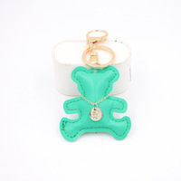 Fuchsia Teddy Bear gantungan kunci KCE02 PU kulit kunci cincin emas Lobster tas gesper pesona liontin trendi Y2K wanita hadiah
