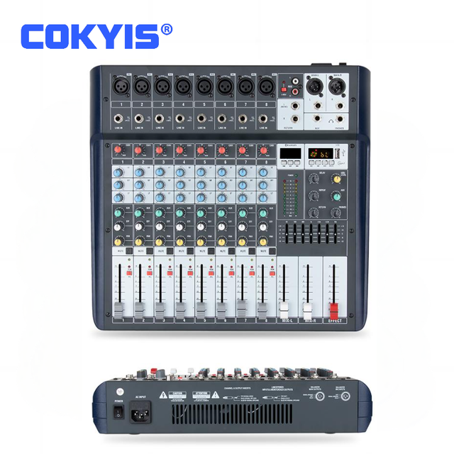 Professional DJ Stereo 8-Channel Metal Audio Mixer with USB Bluetooth Microphone Recording Monitoring Interface for Stage