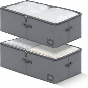 Contenedores de Almacenamiento para Cama de 10 Pulgadas de Alto y 25 Galones de Capacidad (Paquete de 2, Gris Carbón), Profundos, de Tela Oxford 600D Resistente, con Cuero Vegano - Product Image 1