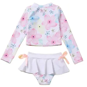 Tne Pieces Toddler Infant Long Sleeve Children Floral Teenage Swimwear Bathing Suits Swimsuit For Girls Kids