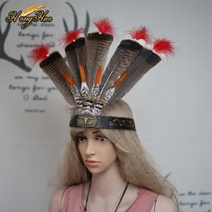 ขายส่งคอสเพลย์Propsสําหรับตกแต่งฮาโลวีนอินเดียหัวหมวกFeather Headdress DyeแกะสลักCarnival Partyอุปกรณ์เสริม