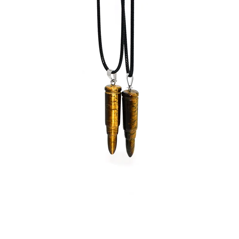 Trade Insurance Natural Stone Wholesale Price 40*10mm Engraved Tiger Eye Bullet Necklace