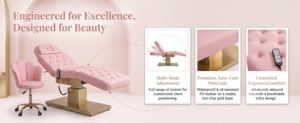 Lit de Beauté Électrique de Luxe avec Chaise Pétale Rose Capitonnée, Base Dorée, Table de Traitement Médical Intelligente pour Spa, Mobilier de Salon - Product Image 5
