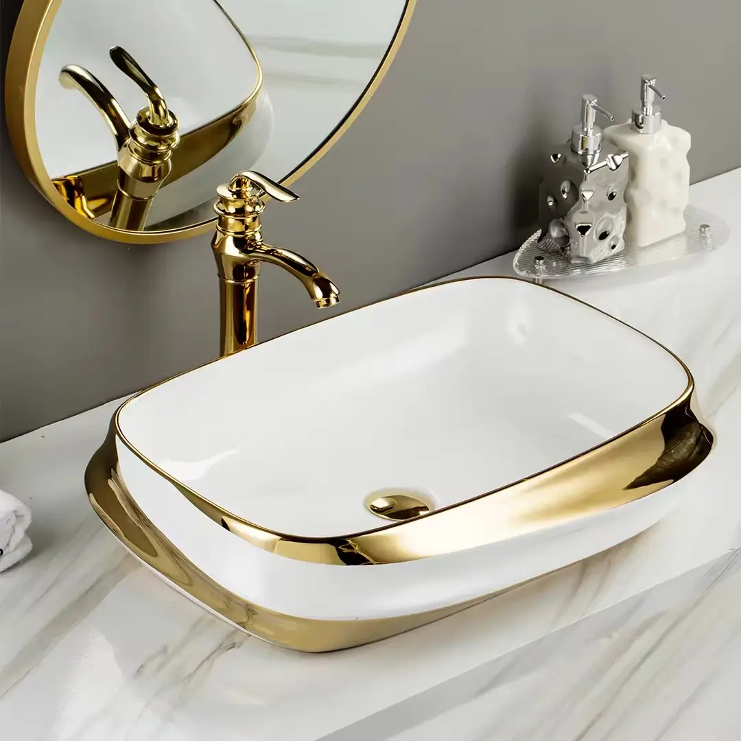 Cheap Basin lavabo wash basin above counter wash hand basin golden art sink