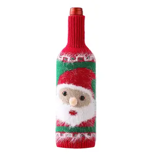 Set Botol Anggur Merah Santa Snowman Set Botol Anggur Rajutan Set Meja Makan Set Botol Sampanye Dekorasi Dekorasi Interior