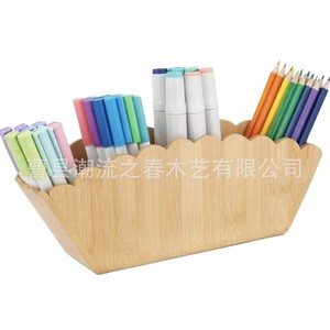 Boîte de rangement en bois à bords ondulés, porte-stylos en forme d'éventail pour bureau, boîte de rangement de bureau pour objets classifiés, boîte de rangement pour couverts - Product Image 1