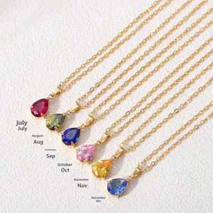 Collier pendentif goutte d'eau 3A en zircon, en acier inoxydable, avec support en pierre, très simple, en forme de poire, pour femme, chaîne de clavicule - Product Image 1