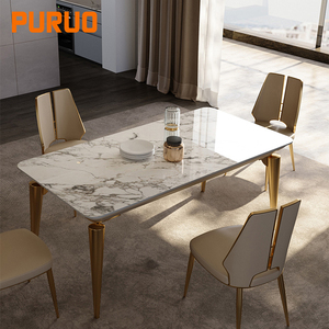 Tavolo da Pranzo Moderno 900x1800mm con Piano in Pietra Effetto Marmo Bianco PRC e Gambe Incrociate in Metallo Dorato con Supporto a Cavalletto Dorato - Product Image 5