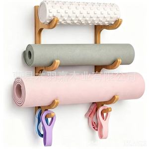 Support mural en bois pour tapis de yoga, 60 cm, 3 niveaux, rangement robuste pour la maison, la salle de sport, organisateur d'accessoires de yoga - Product Image 3