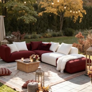 Divano a L in Velluto Polaris Stile Nordico Lusso Leggero, Ecologico, in Legno <span class=keywords><strong>Rosso</strong></span> <span class=keywords><strong>e</strong></span> <span class=keywords><strong>Bianco</strong></span>, per Soggiorno di Piccoli Appartamenti - Product Image 4
