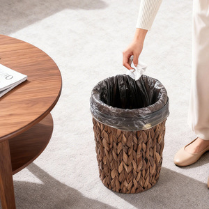 Cesto de Basura Cilíndrico de Jacinto de Agua Tejido, Color Café, Cesta Decorativa para Almacenamiento en Sala de Estar, Dormitorio, Interior - Product Image 4