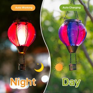 Lanterna <span class=keywords><strong>solare</strong></span> di vetro impermeabile con fiamma tremolante e fonte di luce a LED per <span class=keywords><strong>giardino</strong></span> appesa Design ispirato a mongolfiera - Product Image 4
