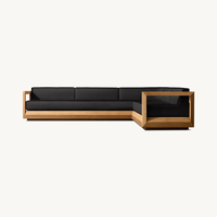 Ensemble de canapés modulaires d'extérieur en bois Hangkai avec coussins, canapés de jardin en teck en forme de L, meubles imperméables, canapé en teck