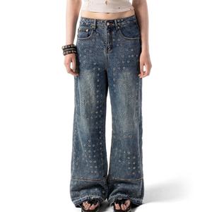 กางเกงยีนส์ผู้ชายทรงโอเวอร์ไซส์ ขอบดิบ แต่งโลโก้ตามสั่ง คุณภาพสูง ผ้าเดนิมหนา ทรงขากระบอกใหญ่ ขายส่ง - Product Image 1