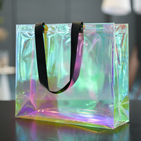 Sac de shopping en plastique PP holographique métallisé brillant uni avec logo d'entreprise, sac cadeau en plastique réutilisable pas cher