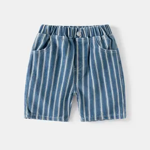 Новейшая модная летняя одежда для детей, оптовая продажа, джинсовые полосатые хлопковые повседневные шорты для мальчиков