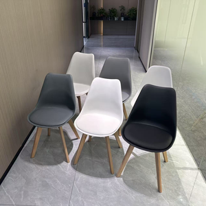 Modern <strong>Dining</strong> <strong>Chair</strong> in Black White Grey Blue <strong>Orange</strong> with Wooden Legs Easy Install Tulip Plastic <strong>Chair</strong>-for School Use - Product Image 3