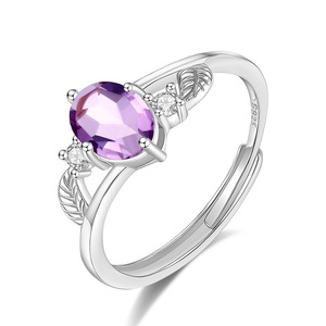 Bague en argent 925 avec pierre précieuse améthyste ovale de 5*7mm de haute qualité, pierres naturelles réglables, bijoux fins pour femmes - Product Image 1