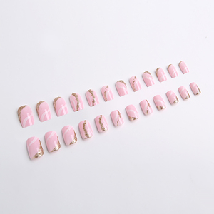 24 faux ongles carrés à presser, motif vague bleue, rose nude, réutilisables en ABS, avec adhésifs pour doigts - Product Image 5